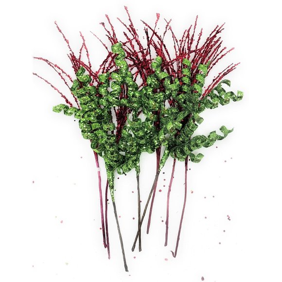 Twisted Twirl and Glitter Grass Red and Green Glitter Picks (Set of 8) - Picture 7 of 9